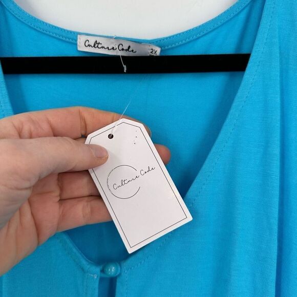 Culture Code Women's Tiered Button Front Racerback Midi Dress Blue Size 2X NWT - Picture 7 of 10